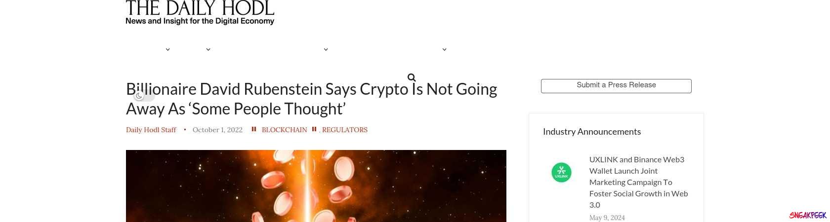 Read the full Article:  ⭲ Billionaire David Rubenstein Says Crypto Is Not Going Away As ‘Some People Thought’