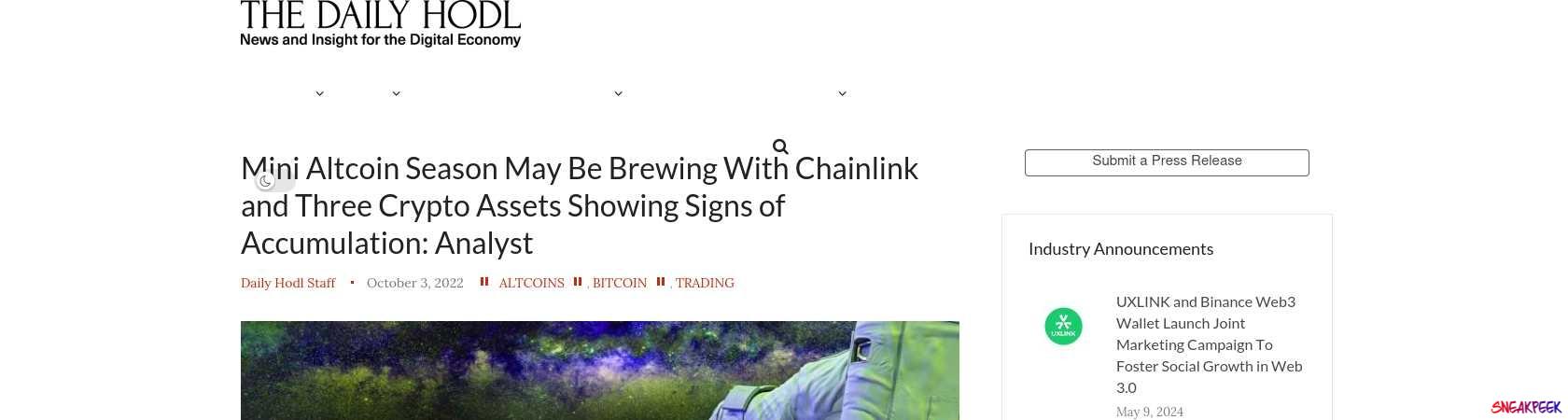 Read the full Article:  ⭲ Mini Altcoin Season May Be Brewing With Chainlink and Three Crypto Assets Showing Signs of Accumulation: Analyst