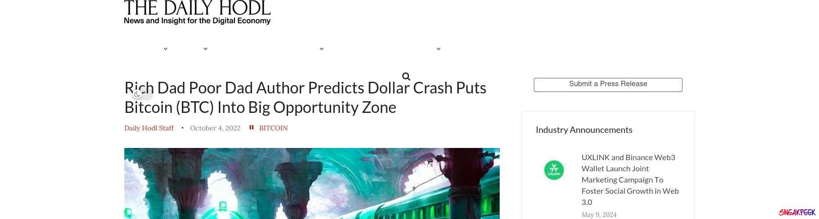 Read the full Article:  ⭲ Rich Dad Poor Dad Author Predicts Dollar Crash Puts Bitcoin (BTC) Into Big Opportunity Zone