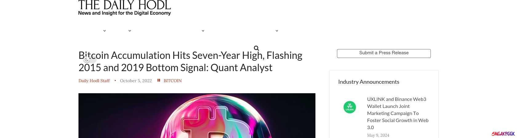 Read the full Article:  ⭲ Bitcoin Accumulation Hits Seven-Year High, Flashing 2015 and 2019 Bottom Signal: Quant Analyst