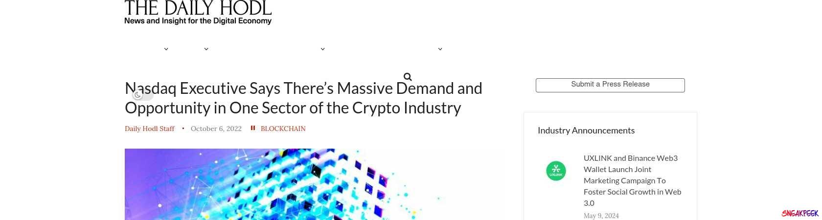 Read the full Article:  ⭲ Nasdaq Executive Says There’s Massive Demand and Opportunity in One Sector of the Crypto Industry