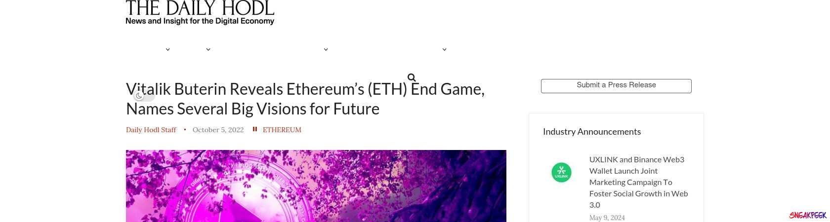 Read the full Article:  ⭲ Vitalik Buterin Reveals Ethereum’s (ETH) End Game, Names Several Big Visions for Future