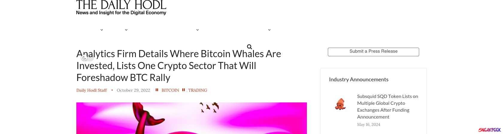 Read the full Article:  ⭲ Analytics Firm Details Where Bitcoin Whales Are Invested, Lists One Crypto Sector That Will Foreshadow BTC Rally