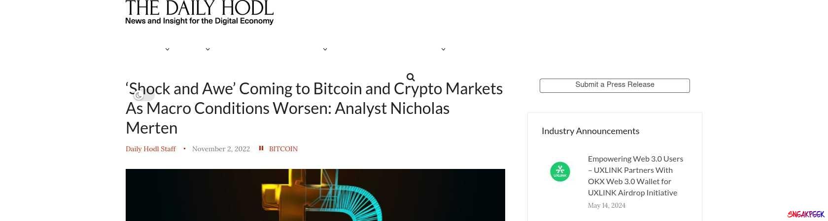 Read the full Article:  ⭲ ‘Shock and Awe’ Coming to Bitcoin and Crypto Markets As Macro Conditions Worsen: Analyst Nicholas Merten