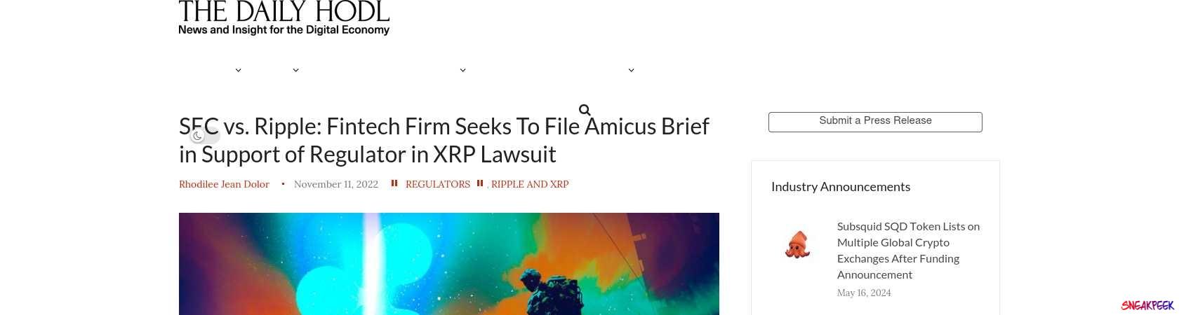 Read the full Article:  ⭲ SEC vs. Ripple: Fintech Firm Seeks To File Amicus Brief in Support of Regulator in XRP Lawsuit