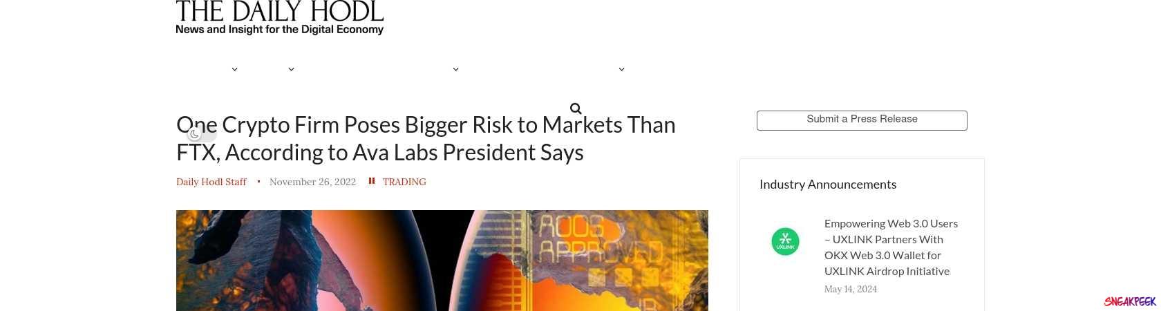 Read the full Article:  ⭲ One Crypto Firm Poses Bigger Risk to Markets Than FTX, According to Ava Labs President Says