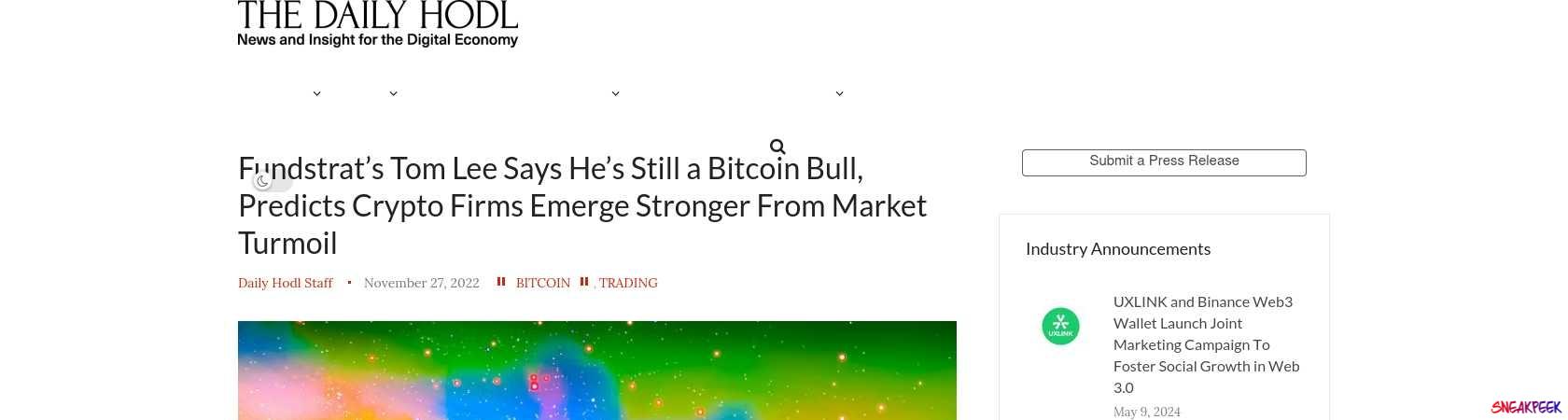 Read the full Article:  ⭲ Fundstrat’s Tom Lee Says He’s Still a Bitcoin Bull, Predicts Crypto Firms Emerge Stronger From Market Turmoil