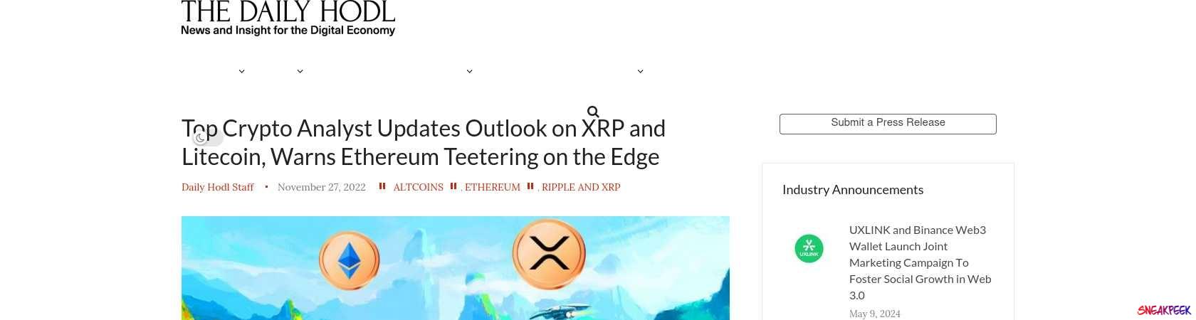 Read the full Article:  ⭲ Top Crypto Analyst Updates Outlook on XRP and Litecoin, Warns Ethereum Teetering on the Edge