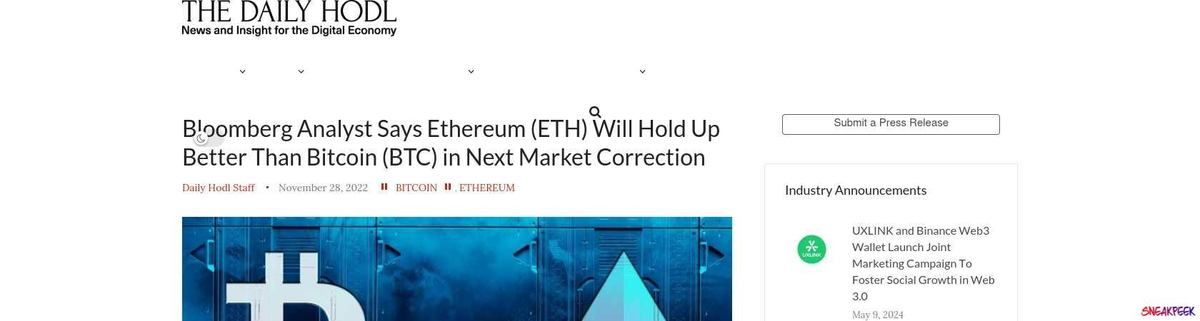 Read the full Article:  ⭲ Bloomberg Analyst Says Ethereum (ETH) Will Hold Up Better Than Bitcoin (BTC) in Next Market Correction