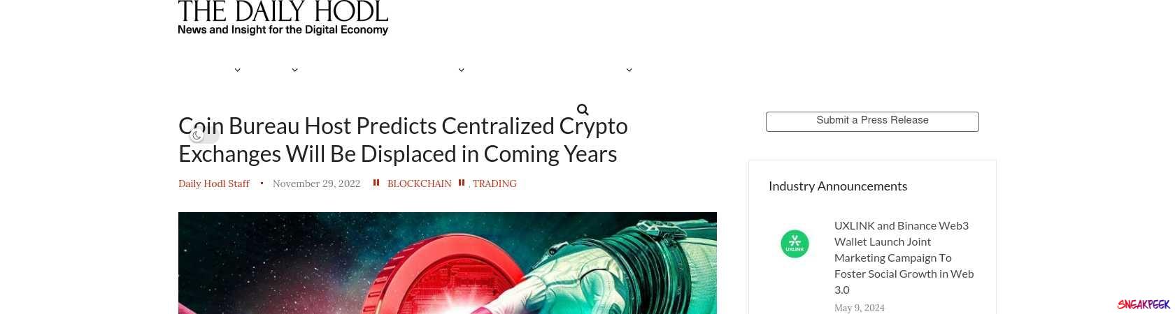 Read the full Article:  ⭲ Coin Bureau Host Predicts Centralized Crypto Exchanges Will Be Displaced in Coming Years