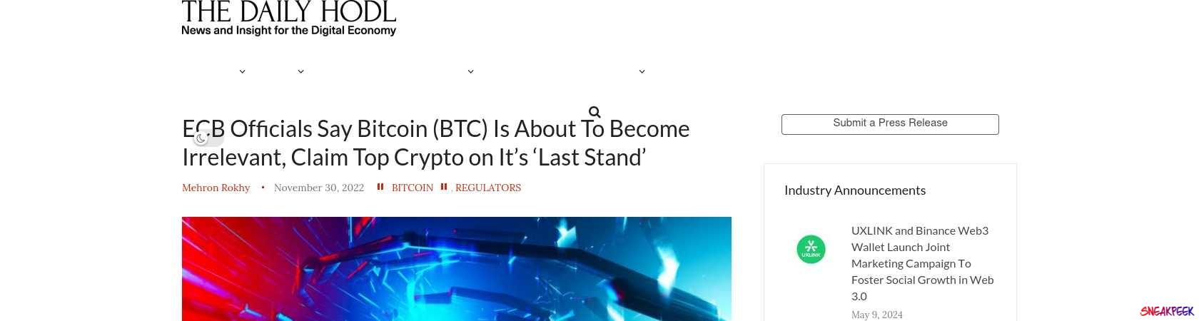 Read the full Article:  ⭲ ECB Officials Say Bitcoin (BTC) Is About To Become Irrelevant, Claim Top Crypto on It’s ‘Last Stand’