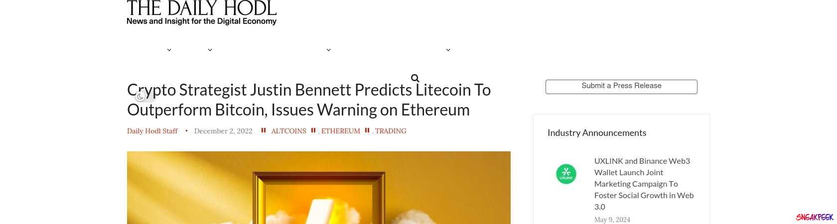 Read the full Article:  ⭲ Crypto Strategist Justin Bennett Predicts Litecoin To Outperform Bitcoin, Issues Warning on Ethereum