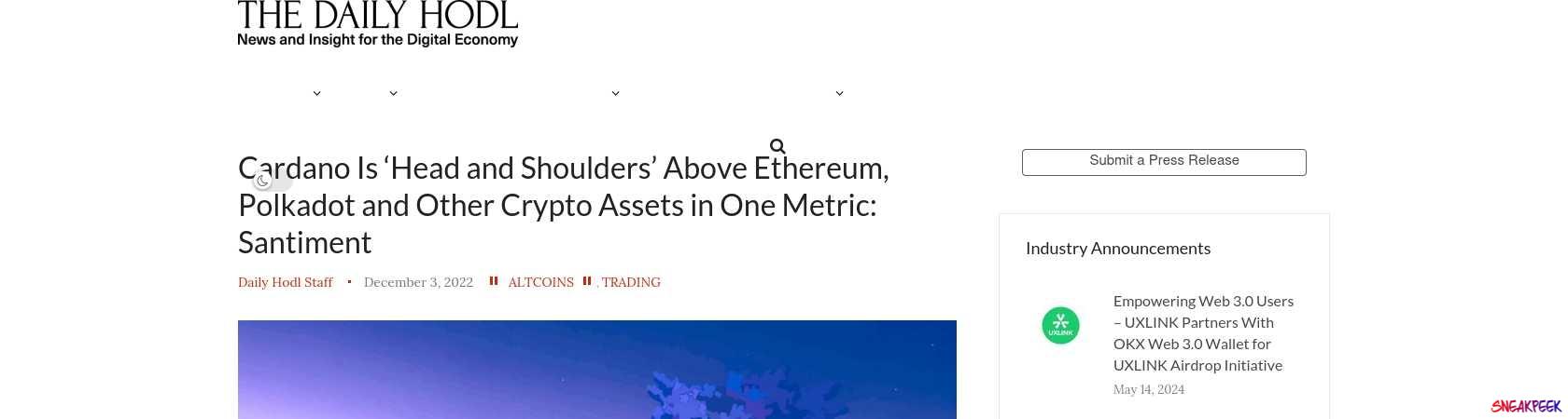 Read the full Article:  ⭲ Cardano Is ‘Head and Shoulders’ Above Ethereum, Polkadot and Other Crypto Assets in One Metric: Santiment