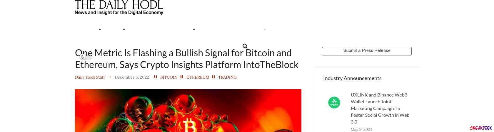 Read the full Article:  ⭲ One Metric Is Flashing a Bullish Signal for Bitcoin and Ethereum, Says Crypto Insights Platform IntoTheBlock