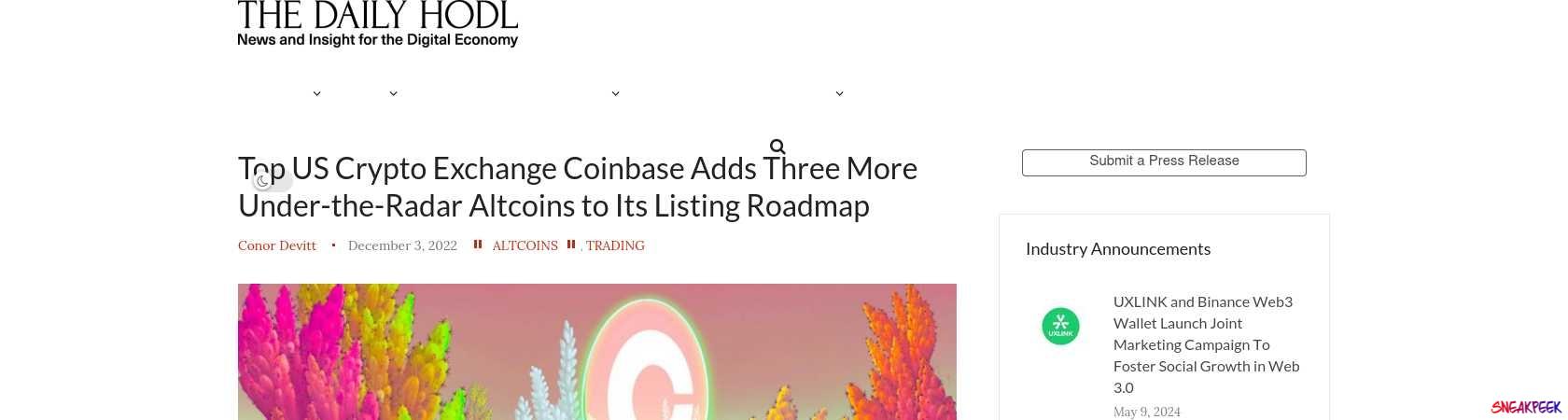 Read the full Article:  ⭲ Top US Crypto Exchange Coinbase Adds Three More Under-the-Radar Altcoins to Its Listing Roadmap