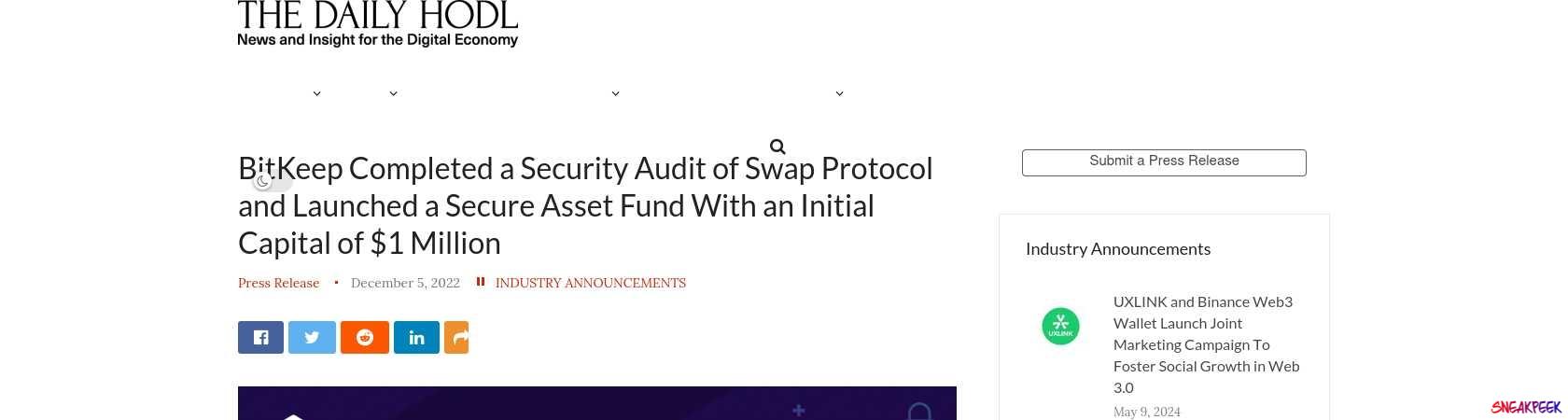 Read the full Article:  ⭲ BitKeep Completed a Security Audit of Swap Protocol and Launched a Secure Asset Fund With an Initial Capital of $1 Million