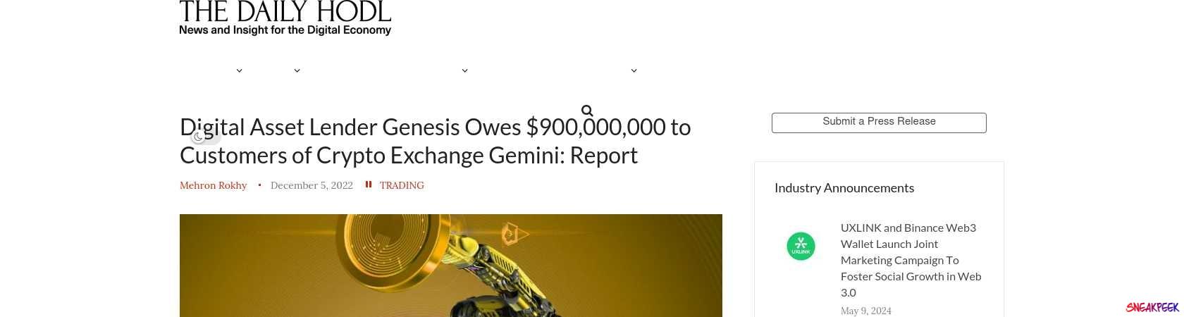 Read the full Article:  ⭲ Digital Asset Lender Genesis Owes $900,000,000 to Customers of Crypto Exchange Gemini: Report