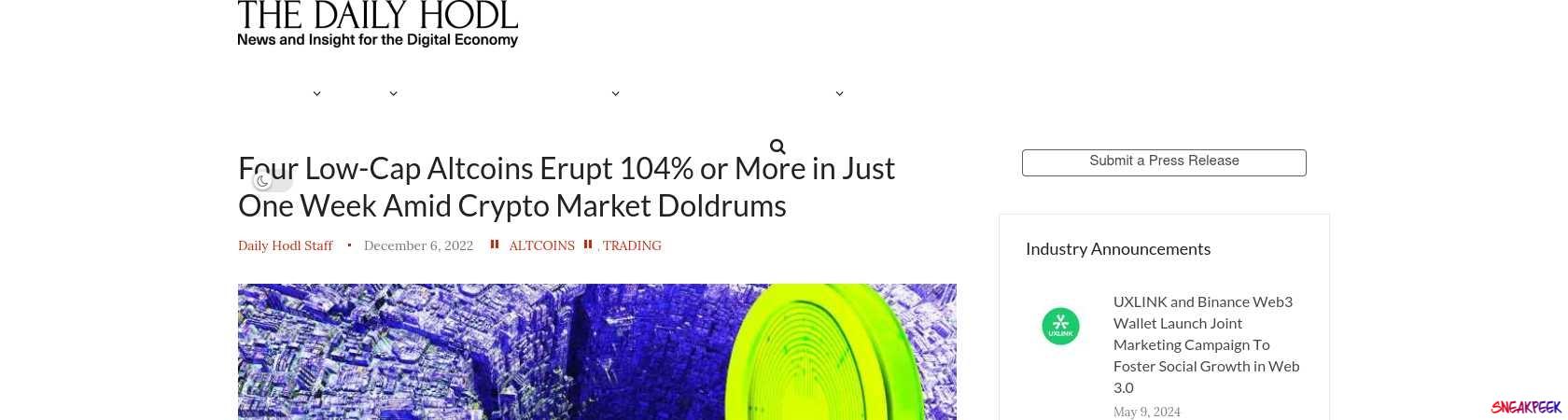 Read the full Article:  ⭲ Four Low-Cap Altcoins Erupt 104% or More in Just One Week Amid Crypto Market Doldrums