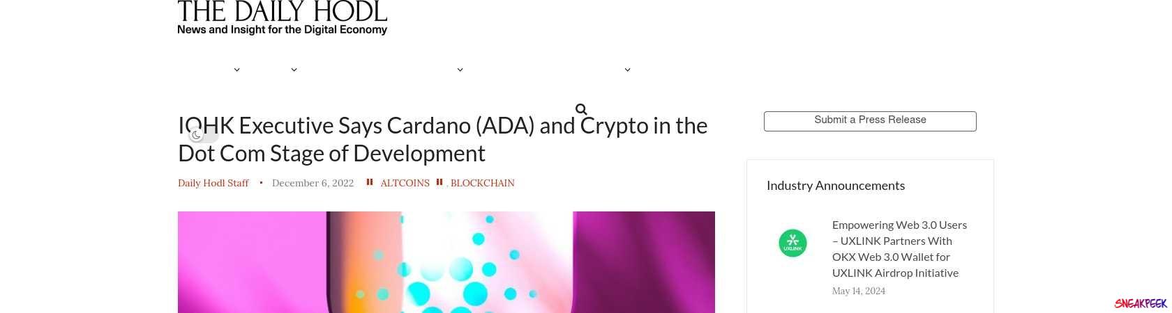 Read the full Article:  ⭲ IOHK Executive Says Cardano (ADA) and Crypto in the Dot Com Stage of Development