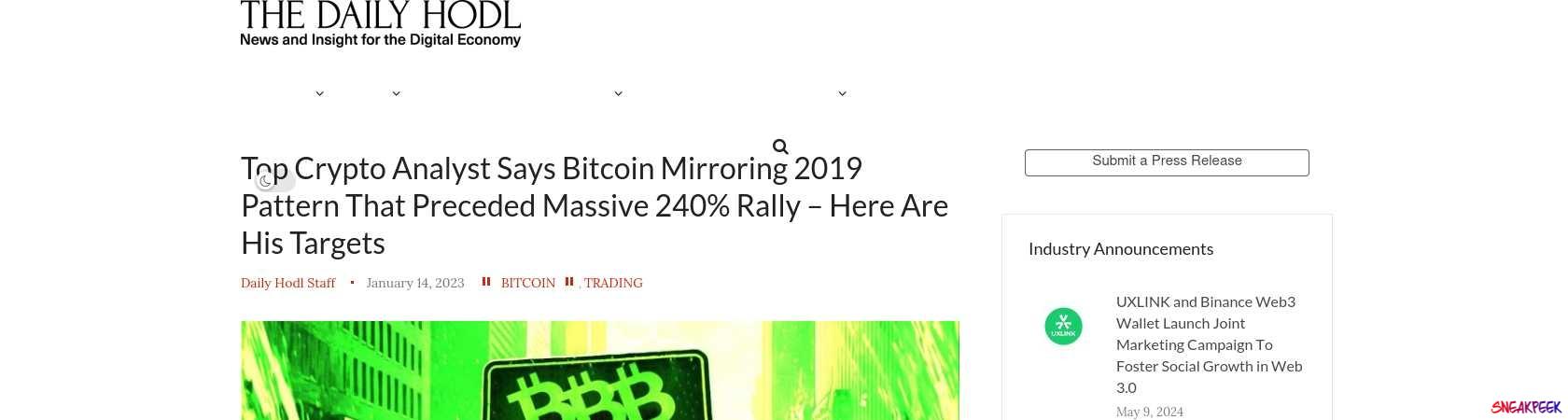 Read the full Article:  ⭲ Top Crypto Analyst Says Bitcoin Mirroring 2019 Pattern That Preceded Massive 240% Rally – Here Are His Targets