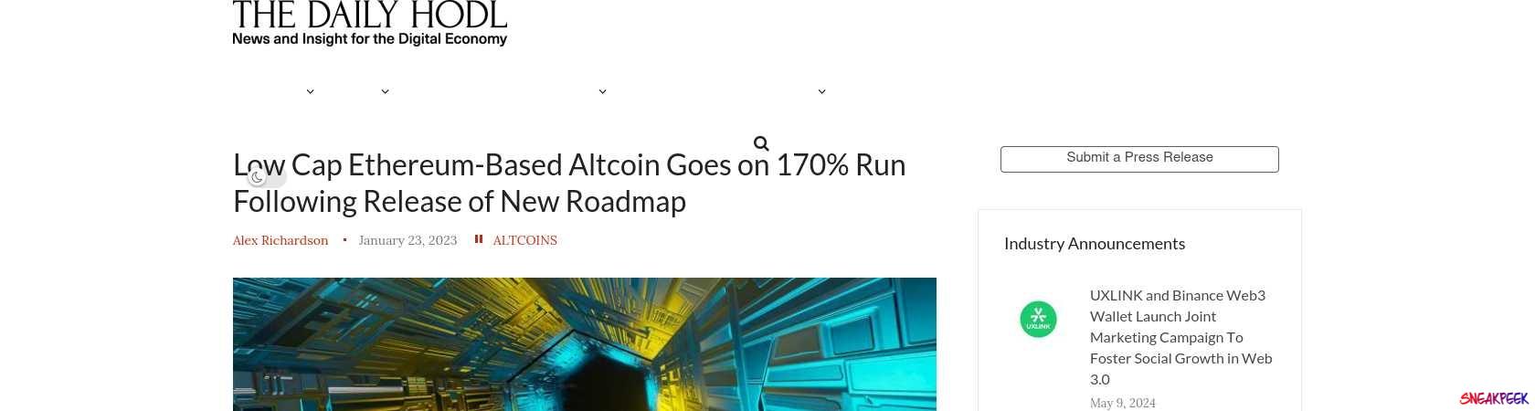 Read the full Article:  ⭲ Low Cap Ethereum-Based Altcoin Goes on 170% Run Following Release of New Roadmap