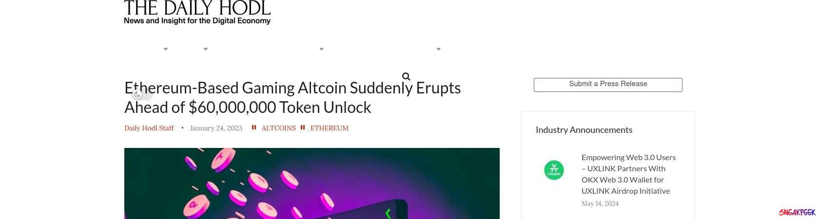 Read the full Article:  ⭲ Ethereum-Based Gaming Altcoin Suddenly Erupts Ahead of $60,000,000 Token Unlock