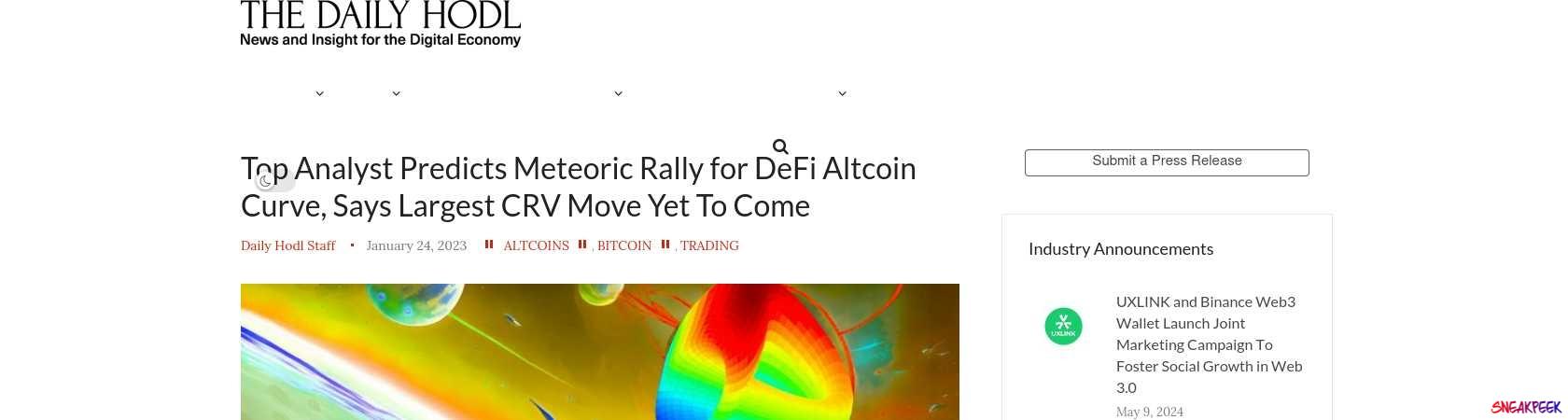 Read the full Article:  ⭲ Top Analyst Predicts Meteoric Rally for DeFi Altcoin Curve, Says Largest CRV Move Yet To Come