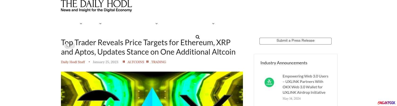 Read the full Article:  ⭲ Top Trader Reveals Price Targets for Ethereum, XRP and Aptos, Updates Stance on One Additional Altcoin
