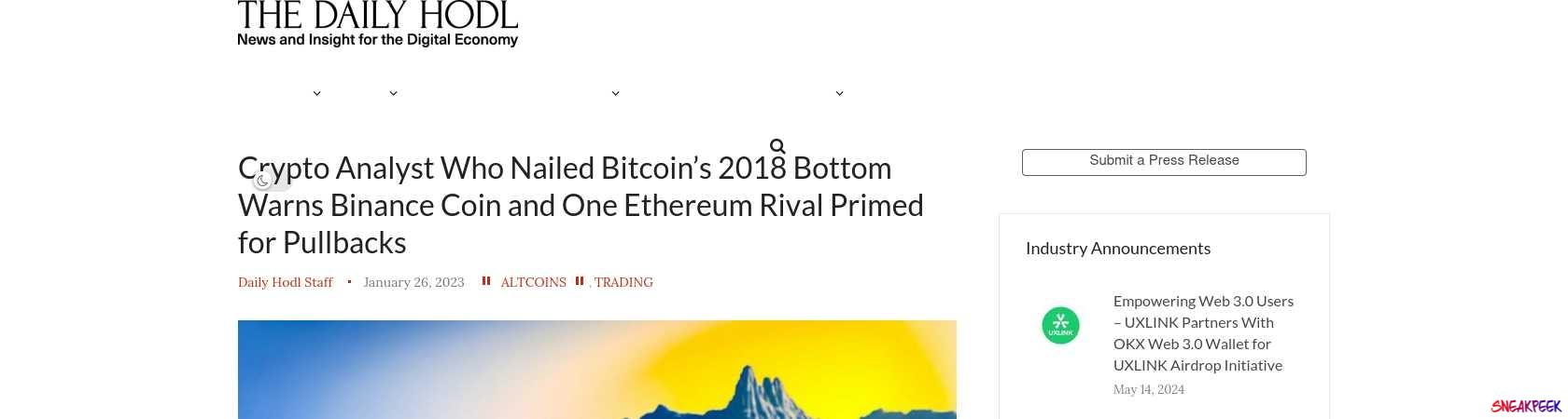 Read the full Article:  ⭲ Crypto Analyst Who Nailed Bitcoin’s 2018 Bottom Warns Binance Coin and One Ethereum Rival Primed for Pullbacks