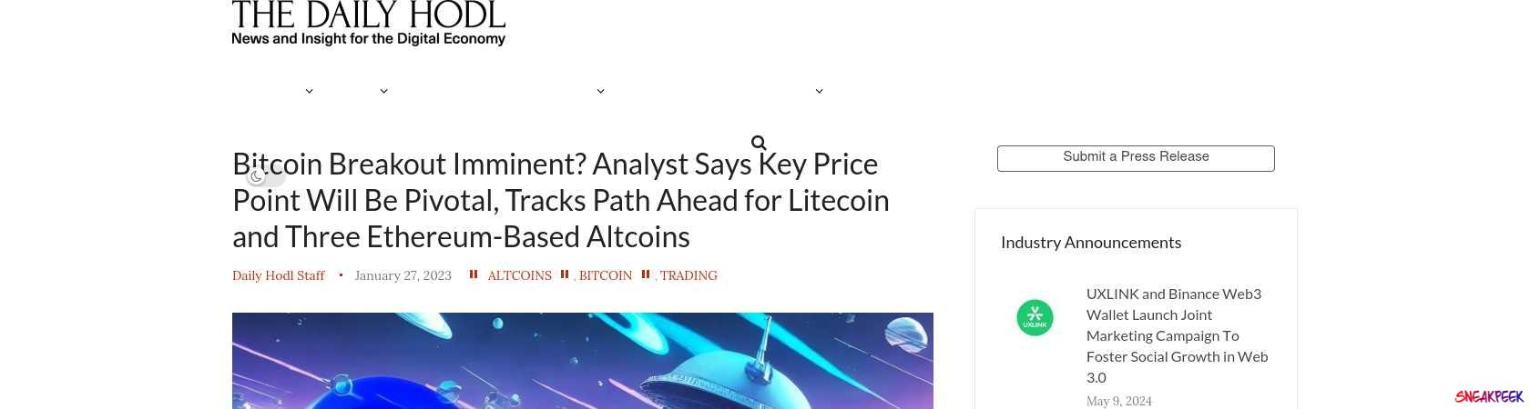 Read the full Article:  ⭲ Bitcoin Breakout Imminent? Analyst Says Key Price Point Will Be Pivotal, Tracks Path Ahead for Litecoin and Three Ethereum-Based Altcoins