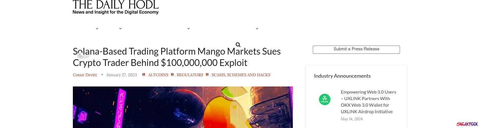 Read the full Article:  ⭲ Solana-Based Trading Platform Mango Markets Sues Crypto Trader Behind $100,000,000 Exploit
