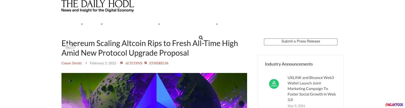 Read the full Article:  ⭲ Ethereum Scaling Altcoin Rips to Fresh All-Time High Amid New Protocol Upgrade Proposal