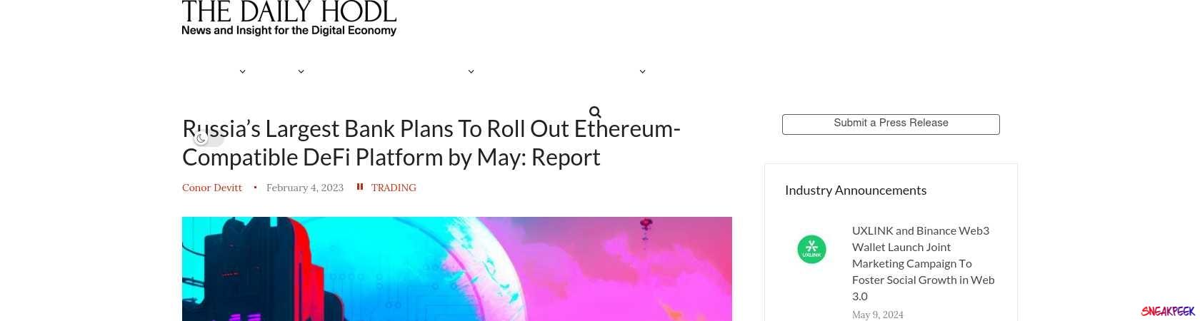 Read the full Article:  ⭲ Russia’s Largest Bank Plans To Roll Out Ethereum-Compatible DeFi Platform by May: Report