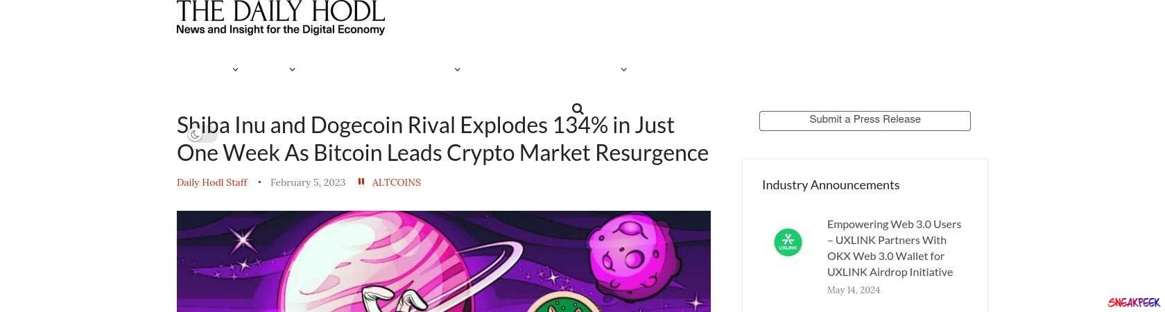 Read the full Article:  ⭲ Shiba Inu and Dogecoin Rival Explodes 134% in Just One Week As Bitcoin Leads Crypto Market Resurgence