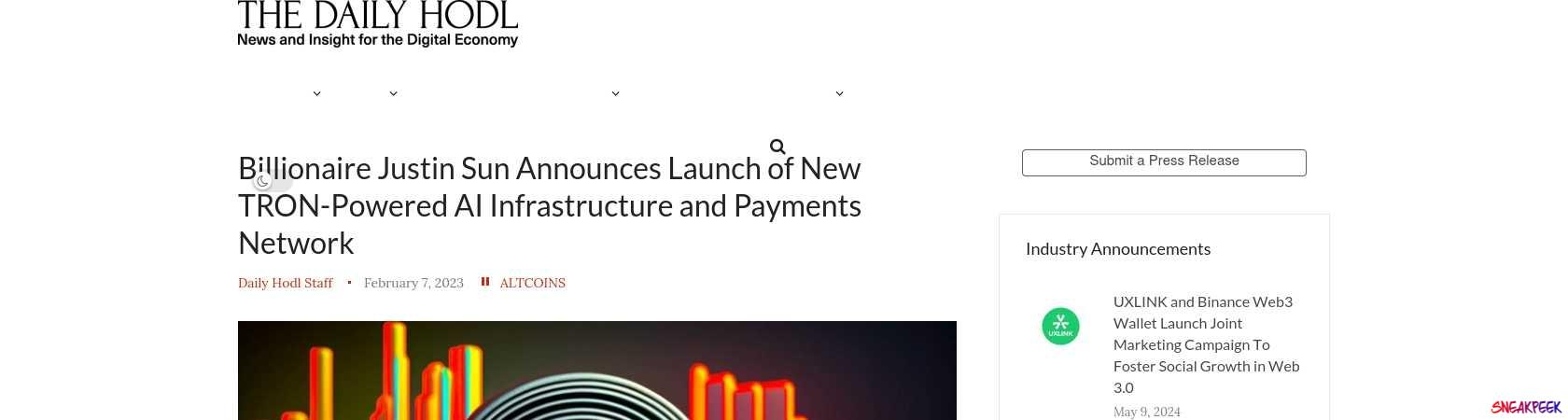 Read the full Article:  ⭲ Billionaire Justin Sun Announces Launch of New TRON-Powered AI Infrastructure and Payments Network