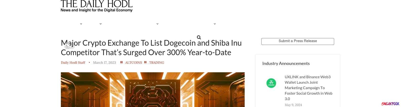 Read the full Article:  ⭲ Major Crypto Exchange To List Dogecoin and Shiba Inu Competitor That’s Surged Over 300% Year-to-Date