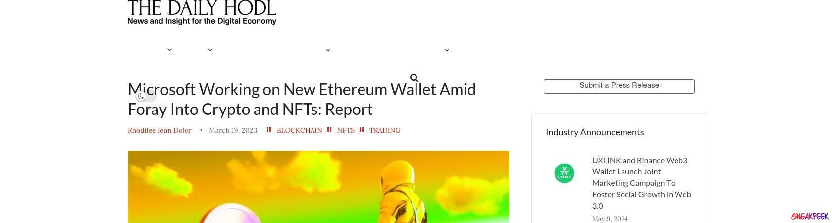 Read the full Article:  ⭲ Microsoft Working on New Ethereum Wallet Amid Foray Into Crypto and NFTs: Report
