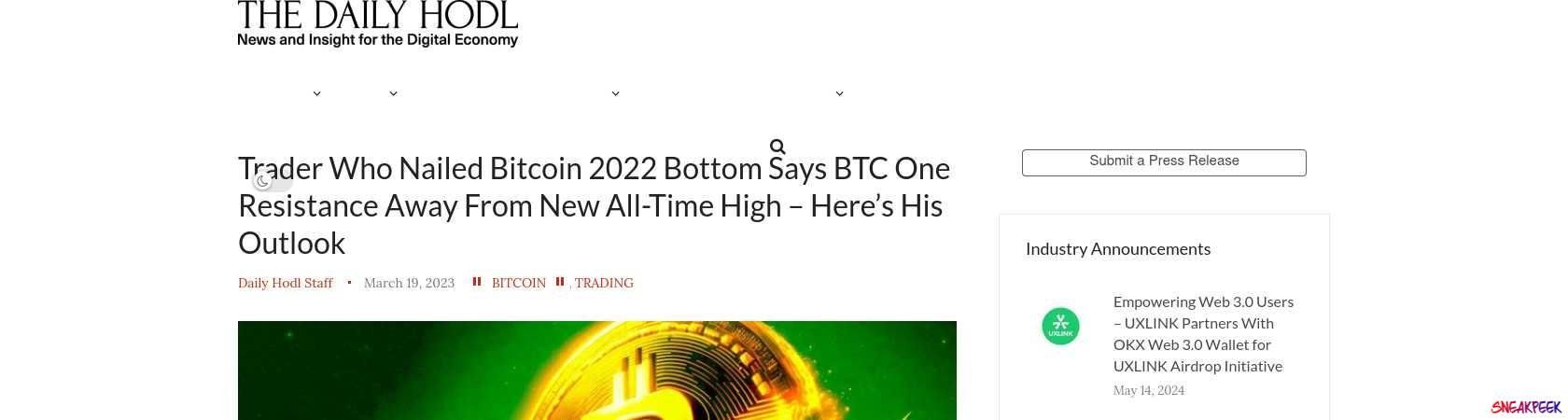 Read the full Article:  ⭲ Trader Who Nailed Bitcoin 2022 Bottom Says BTC One Resistance Away From New All-Time High – Here’s His Outlook