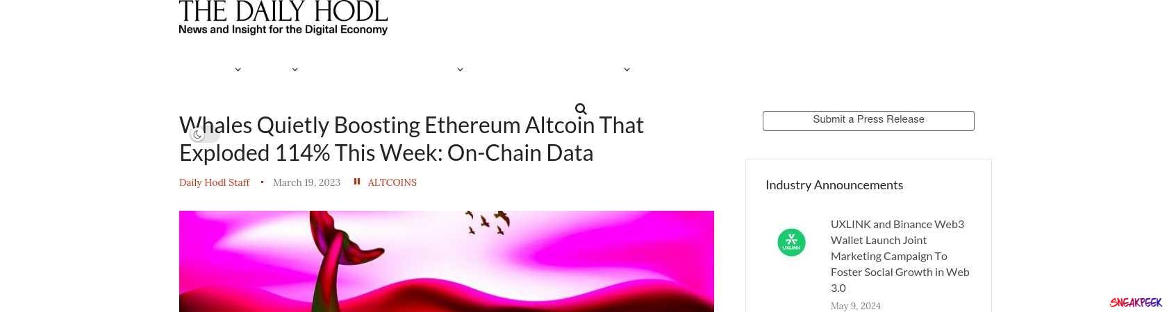 Read the full Article:  ⭲ Whales Quietly Boosting Ethereum Altcoin That Exploded 114% This Week: On-Chain Data