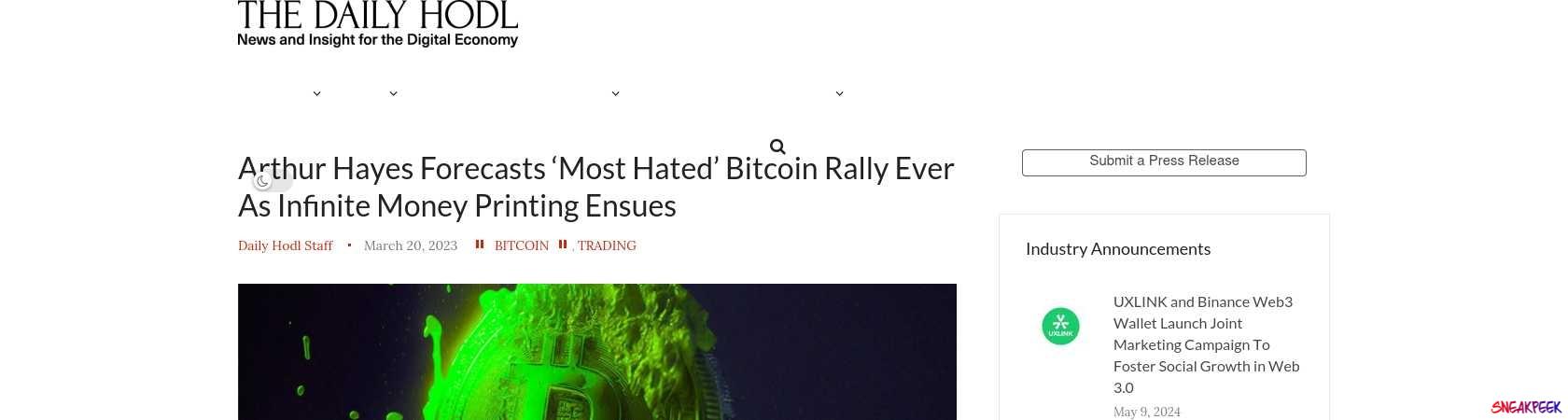 Read the full Article:  ⭲ Arthur Hayes Forecasts ‘Most Hated’ Bitcoin Rally Ever As Infinite Money Printing Ensues