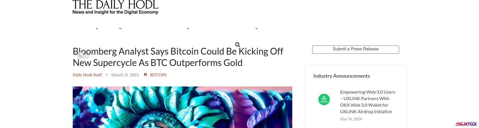 Read the full Article:  ⭲ Bloomberg Analyst Says Bitcoin Could Be Kicking Off New Supercycle As BTC Outperforms Gold