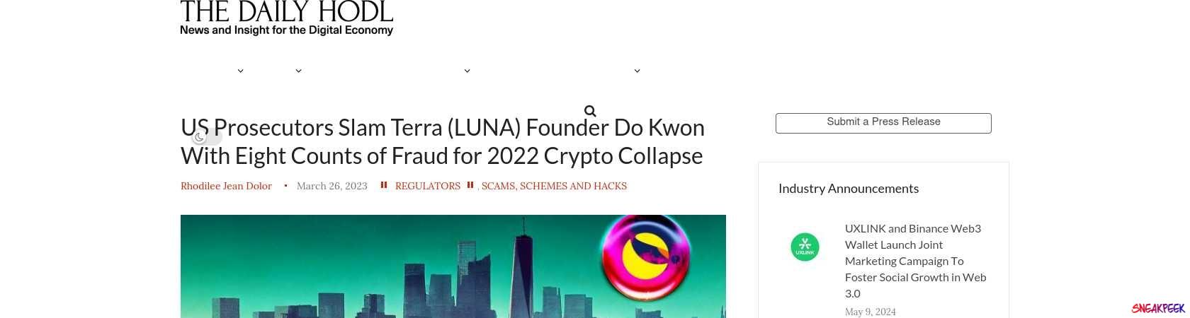 Read the full Article:  ⭲ US Prosecutors Slam Terra (LUNA) Founder Do Kwon With Eight Counts of Fraud for 2022 Crypto Collapse