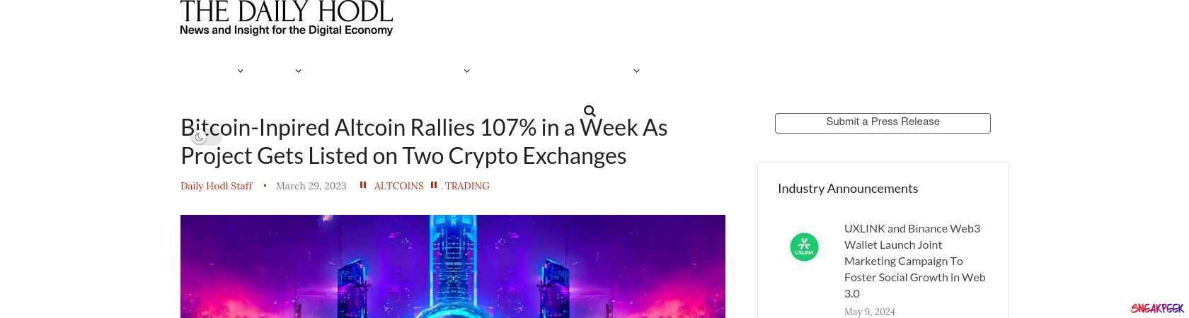 Read the full Article:  ⭲ Bitcoin-Inpired Altcoin Rallies 107% in a Week As Project Gets Listed on Two Crypto Exchanges