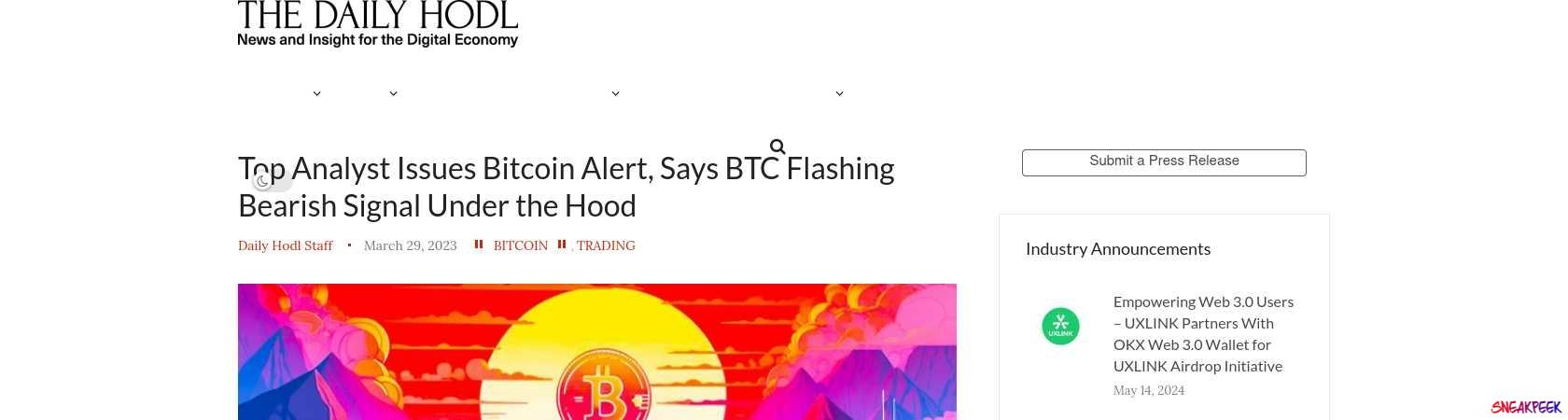 Read the full Article:  ⭲ Top Analyst Issues Bitcoin Alert, Says BTC Flashing Bearish Signal Under the Hood