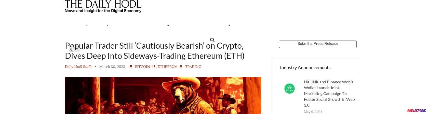 Read the full Article:  ⭲ Popular Trader Still ‘Cautiously Bearish’ on Crypto, Dives Deep Into Sideways-Trading Ethereum (ETH)