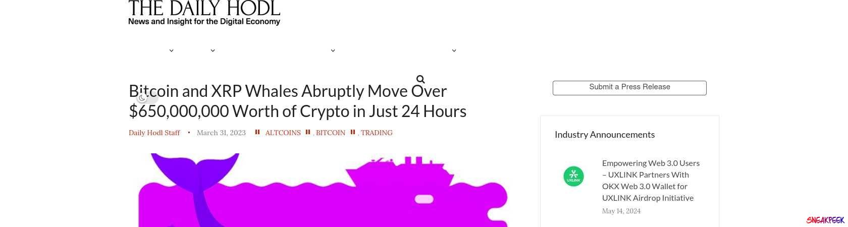 Read the full Article:  ⭲ Bitcoin and XRP Whales Abruptly Move Over $650,000,000 Worth of Crypto in Just 24 Hours