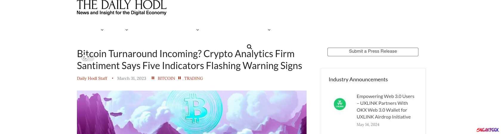 Read the full Article:  ⭲ Bitcoin Turnaround Incoming? Crypto Analytics Firm Santiment Says Five Indicators Flashing Warning Signs