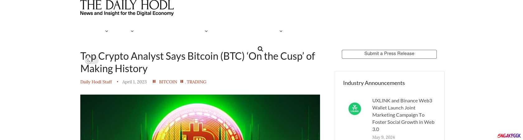 Read the full Article:  ⭲ Top Crypto Analyst Says Bitcoin (BTC) ‘On the Cusp’ of Making History