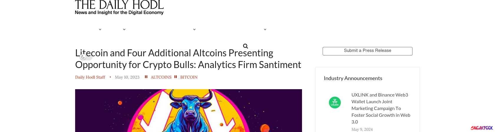 Read the full Article:  ⭲ Litecoin and Four Additional Altcoins Presenting Opportunity for Crypto Bulls: Analytics Firm Santiment