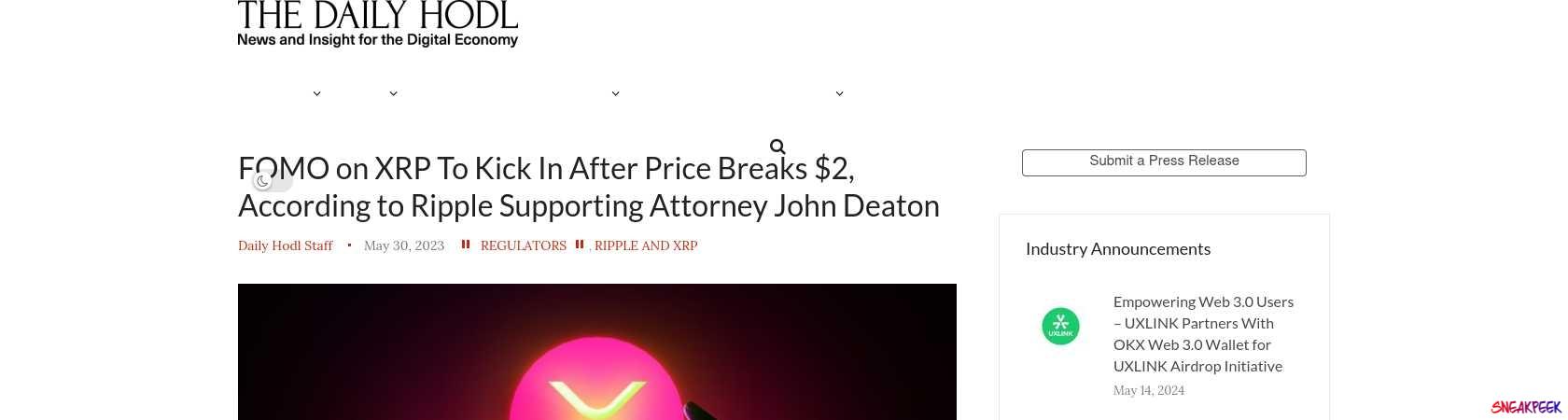Read the full Article:  ⭲ FOMO on XRP To Kick In After Price Breaks $2, According to Ripple Supporting Attorney John Deaton